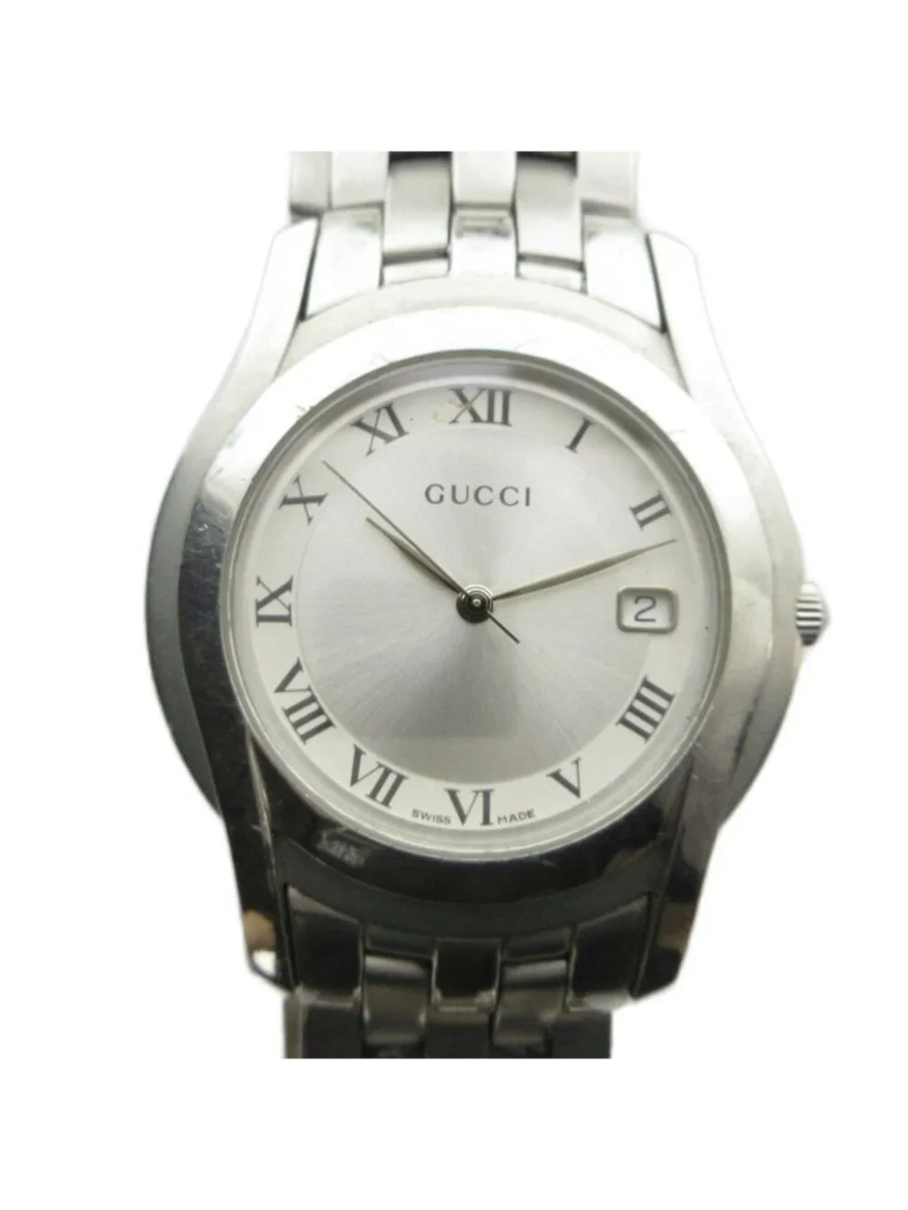 Gucci Watch Quartz Logo Carre Date Roman Silver
